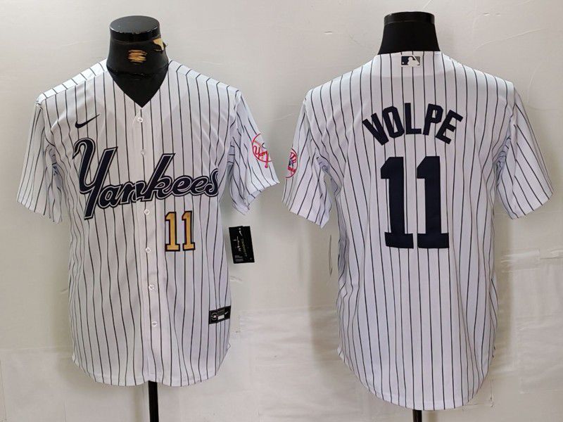 Men New York Yankees #11 Volpe White stripe Three generations of joint names Nike 2024 MLB Jersey style 4